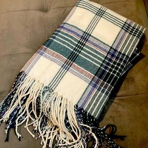 Cream and Green Winter Scarf